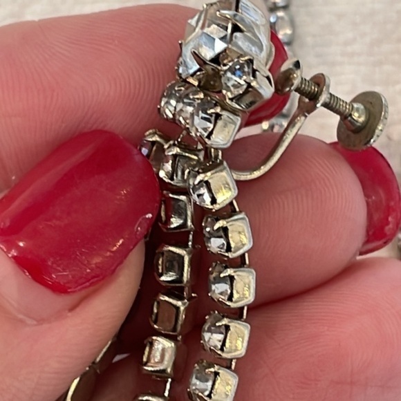 Rhinestone faceted crystal vintage screw back clip on set necklace earrings - Picture 8 of 10